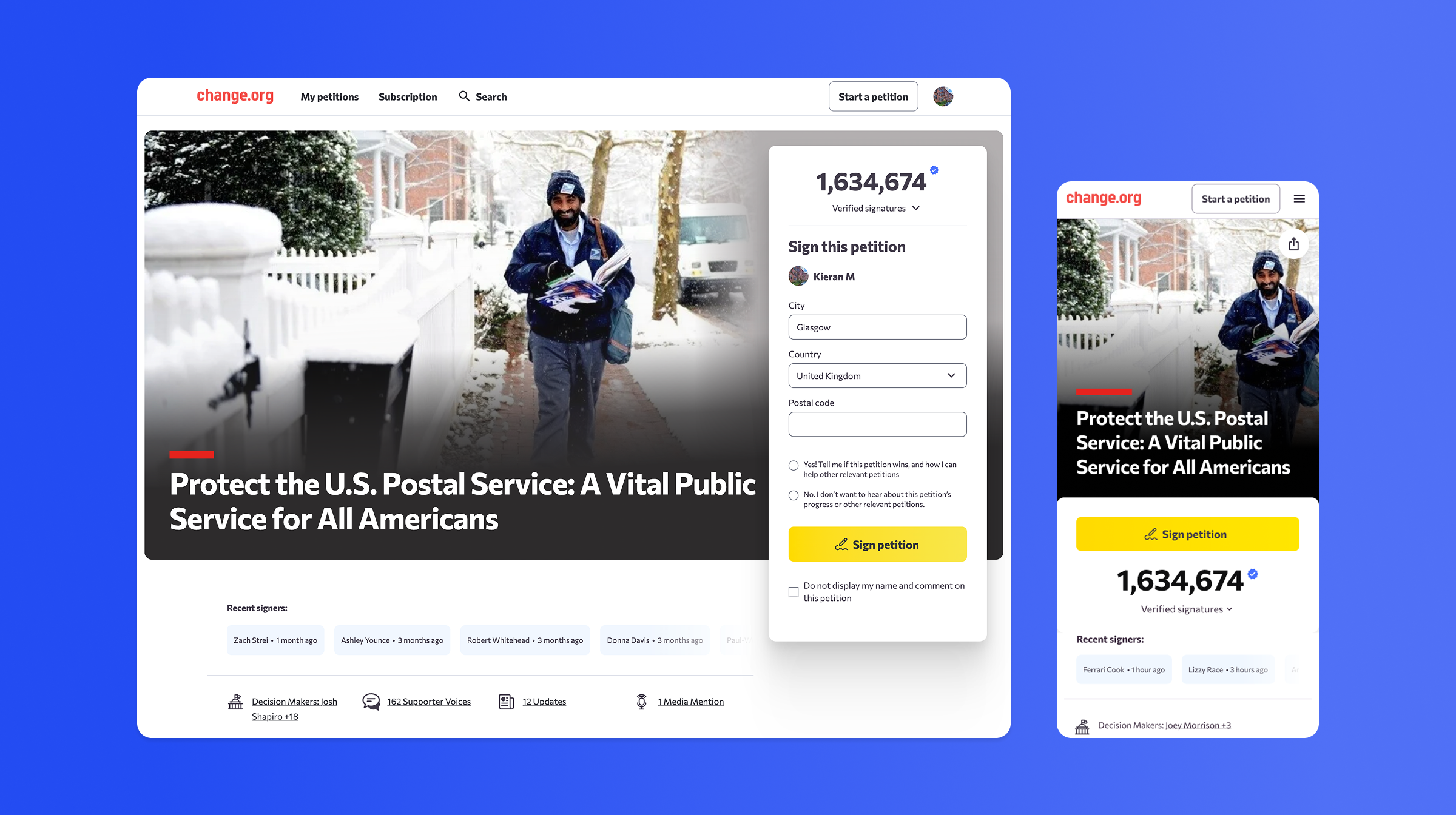 Change.org project screenshot