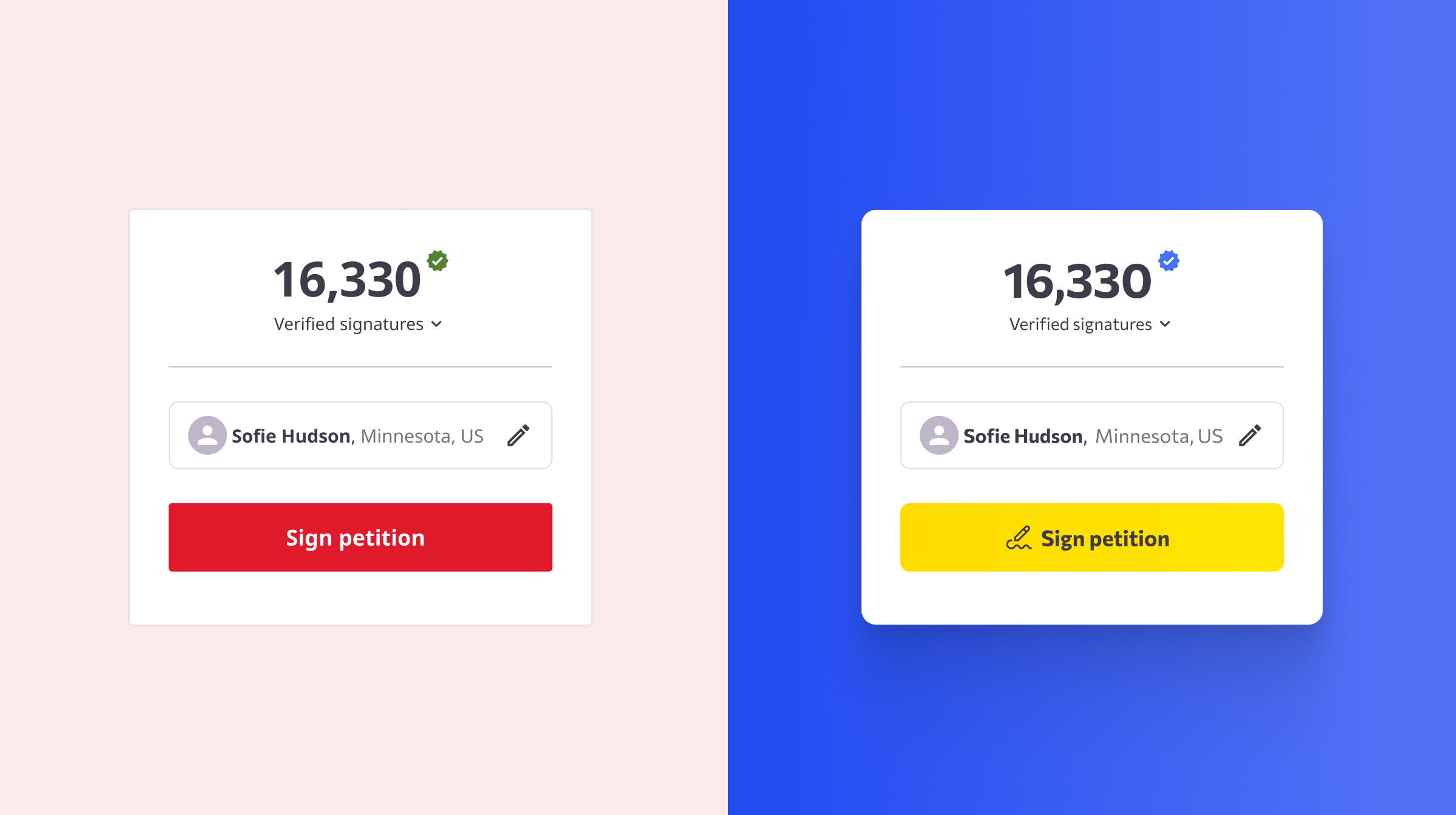 Comparison of the old red sign button and the new yellow sign button