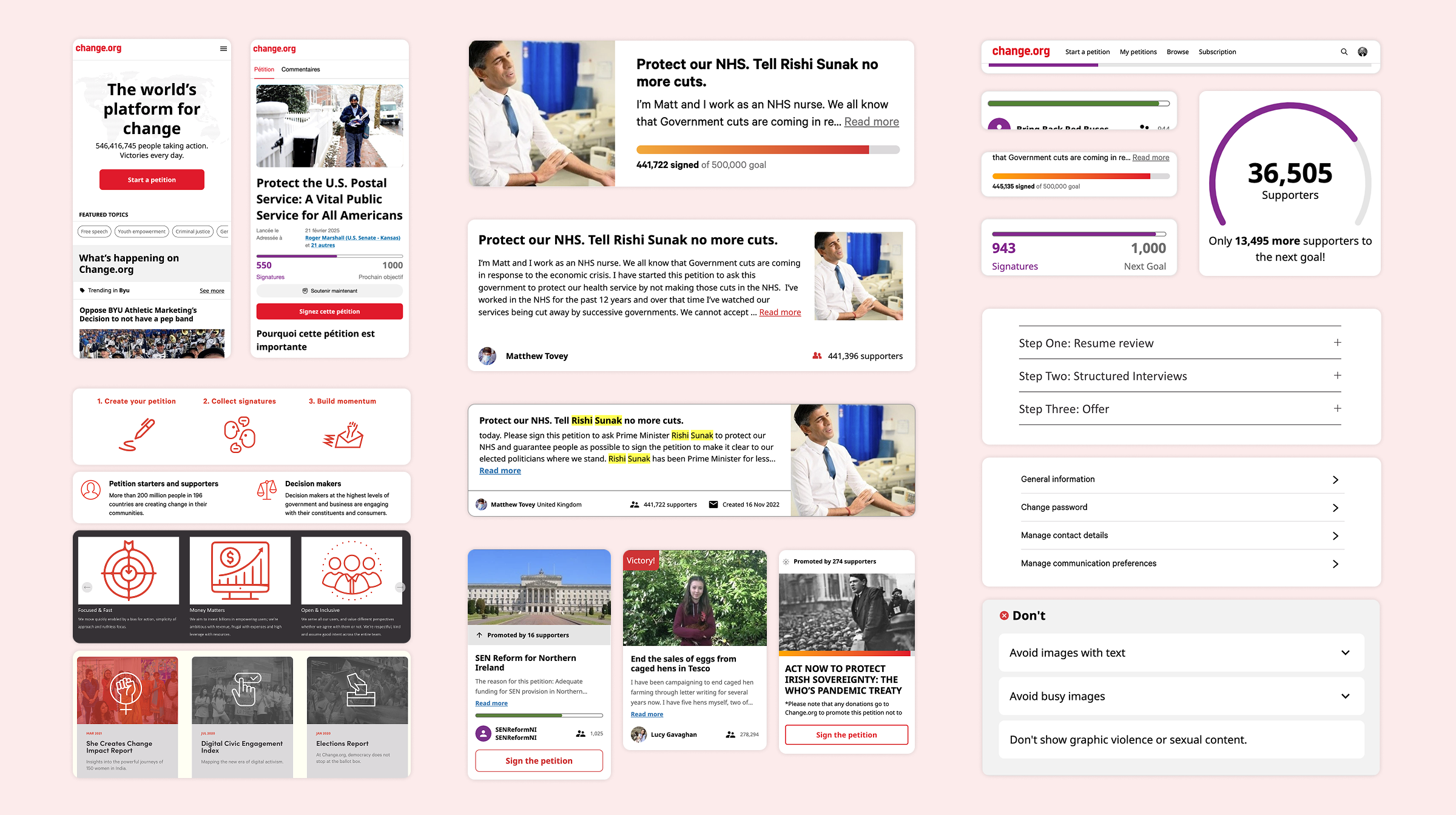 The old Change.org design system, showing inconsistent components