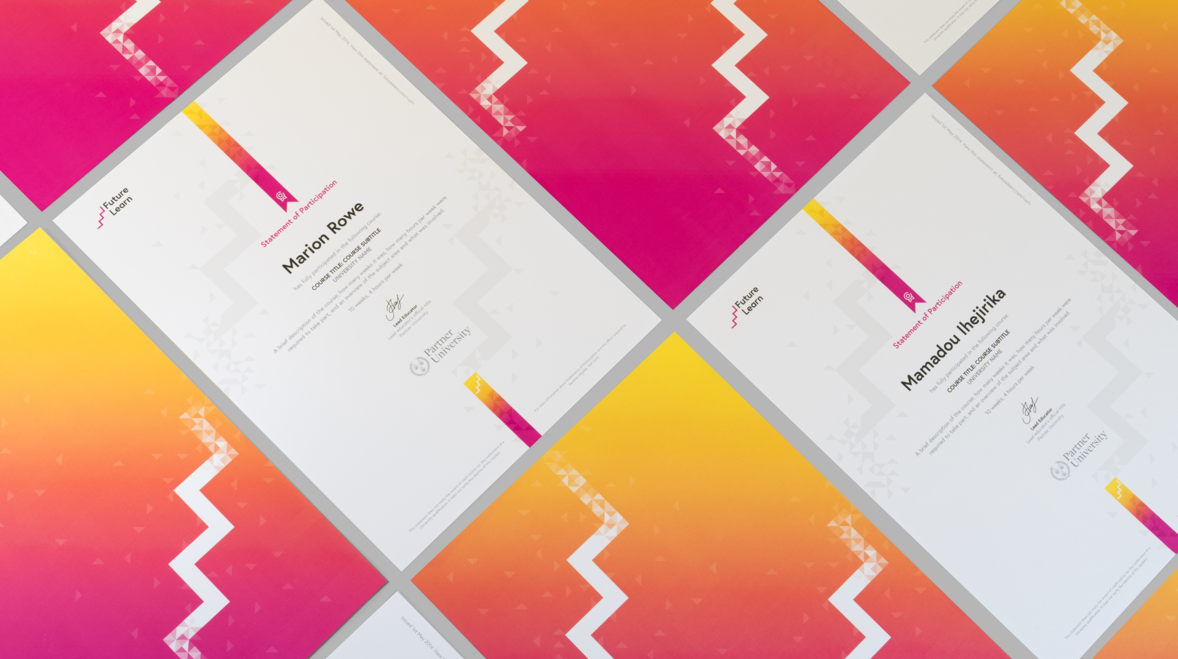 Tiled pattern of FutureLearn certificates