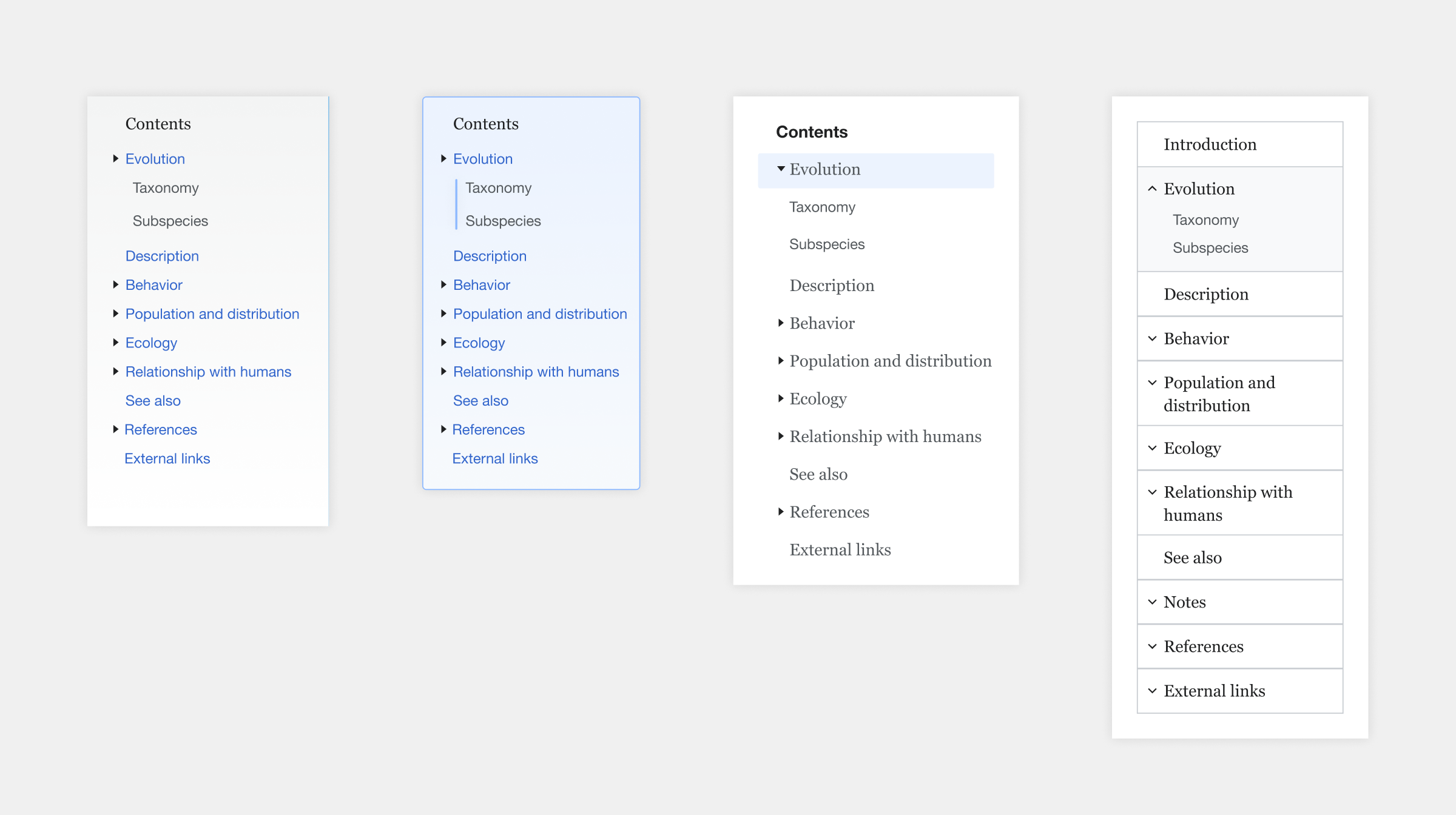 Explorations of the article table of contents