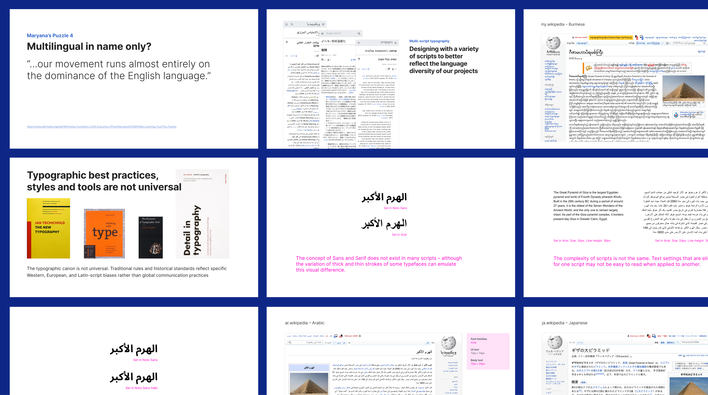 Presentation slide on designing for multi-script typography