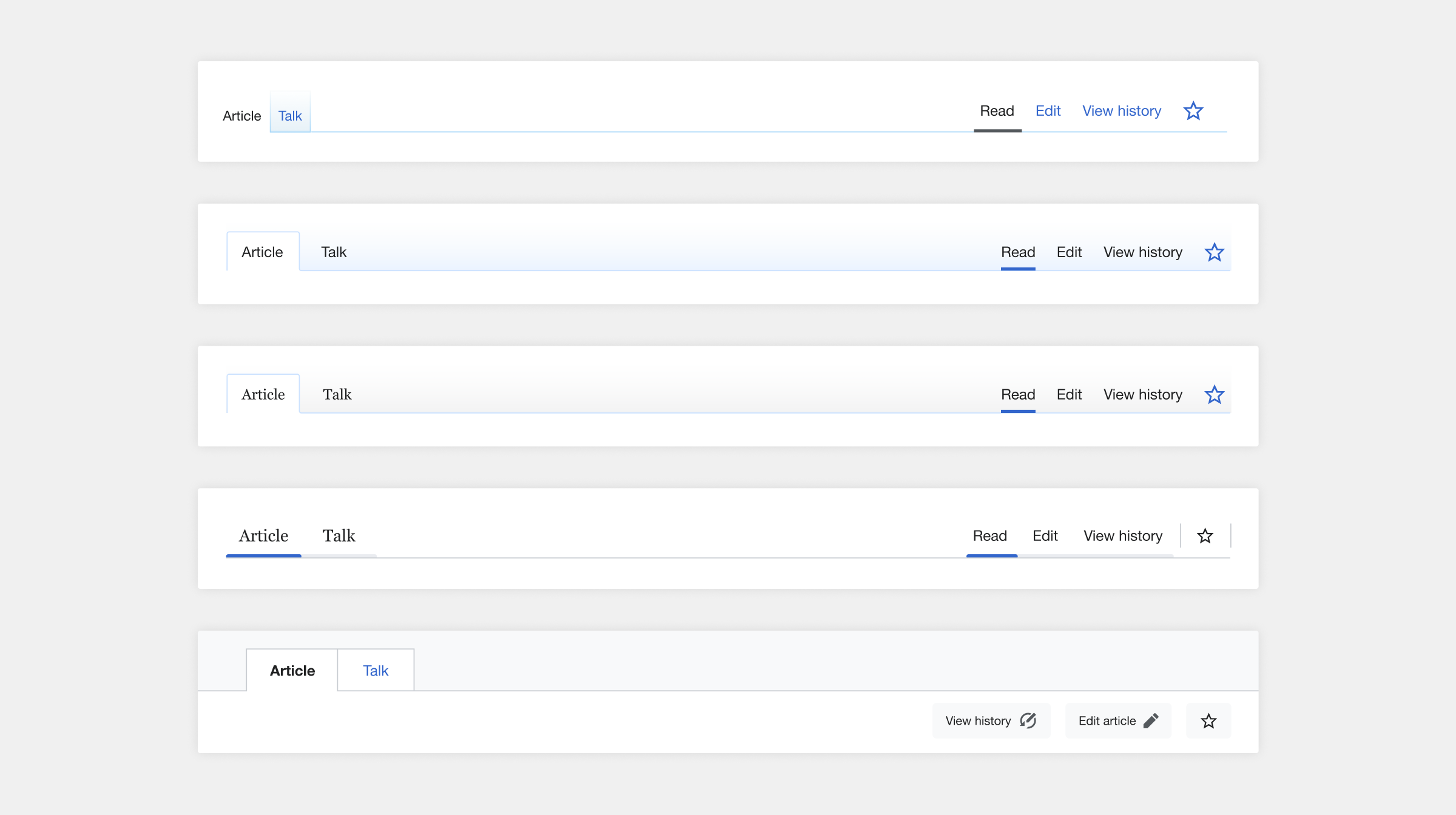 Redesigned Wikipedia article toolbar menu